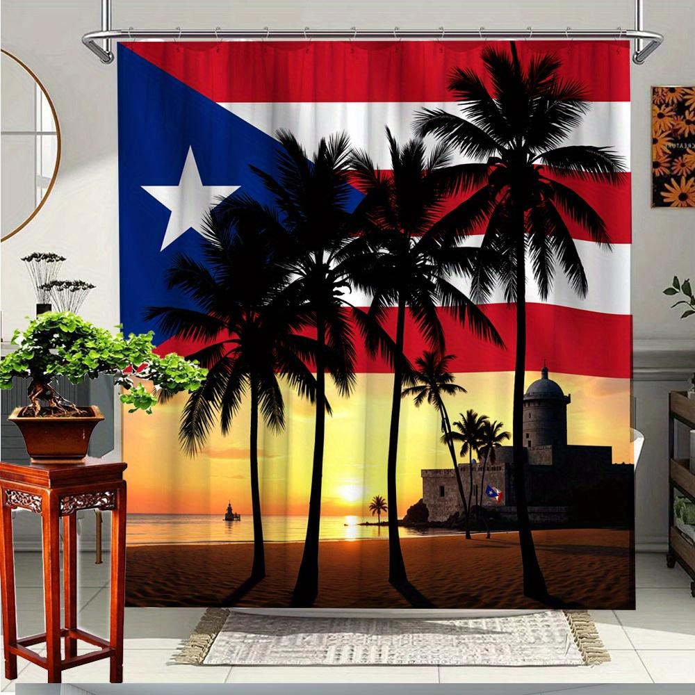 

1Pc Sunset Beach Palm Tree Shower Curtain Polyester Fabric Bathroom Decor Bath Tub Divider Curtain With 12 Hooks 70.8X70.8 Inche W60H190(CM)-1 Pcs