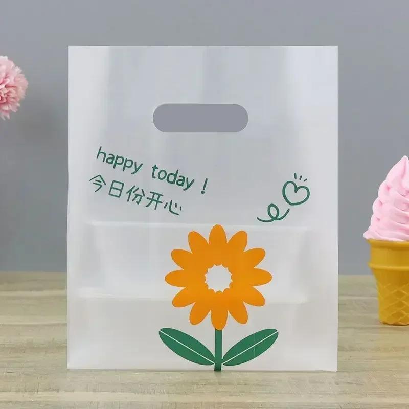 Flower Cartoon Pattern Portable Plastic Bag Dessert Bread Baking Packaging Pocket Thicken Environmentally Friendly Gift Handbag
