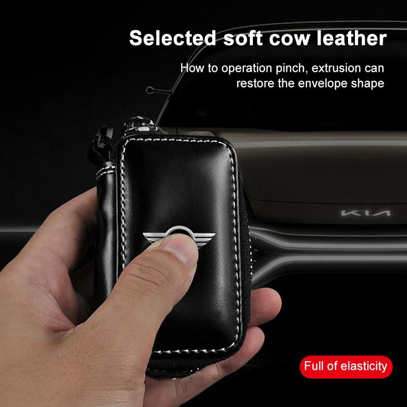 1Pcs Leather Emblem Car Key Case Keychain Zipper Key Case Bag For Mini Cooper One S Clubman R50 R53 R56 R60 F55 F56 R57 R58 R59