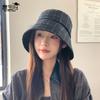 Autumn and winter plaid big eaves bucket hat advanced sense bow basin hat temperament versatile show face small hat women