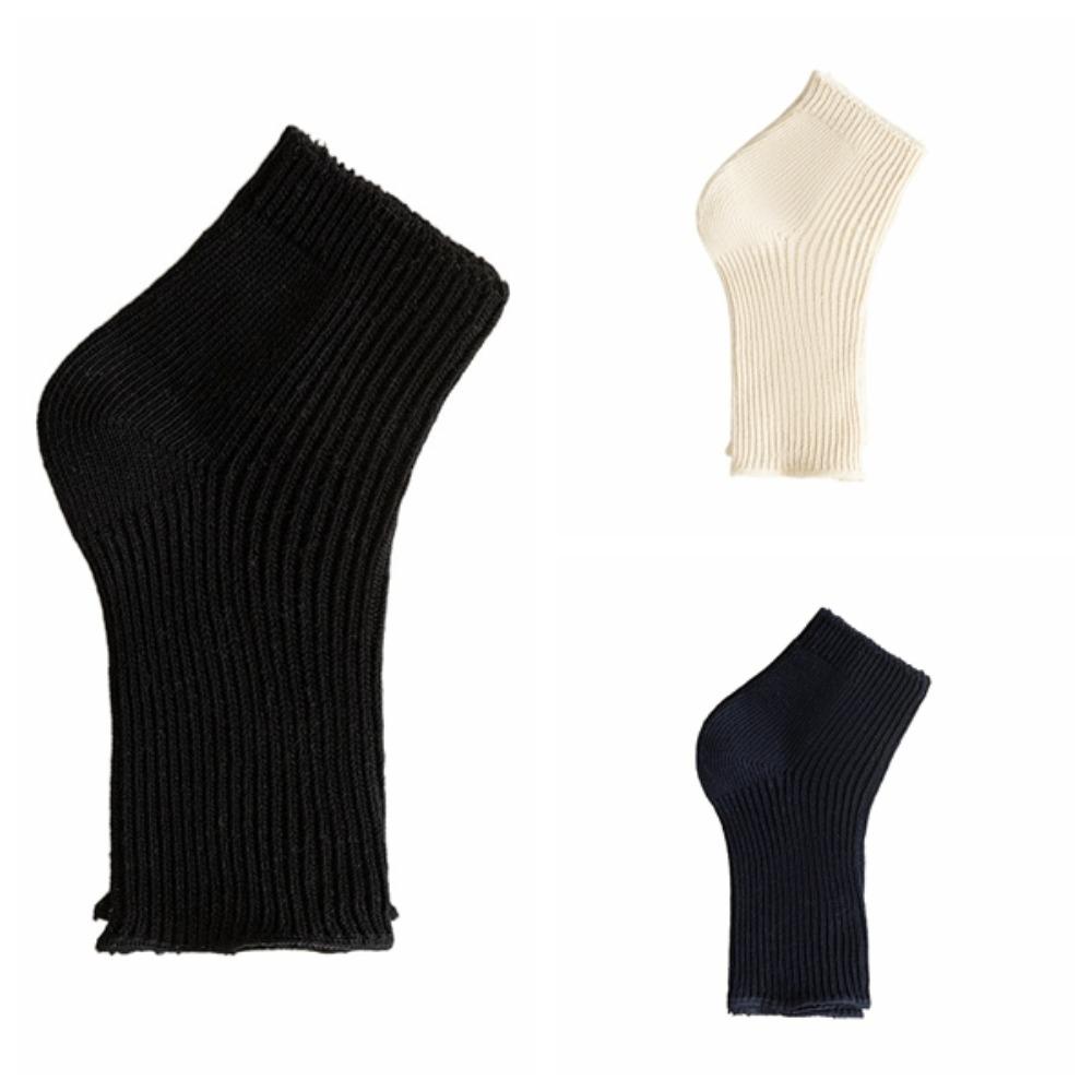 3Pairs Knitted Short Tube Socks Solid Color Mid-calf Socks Women Breathable Bare Toe Socks Lady