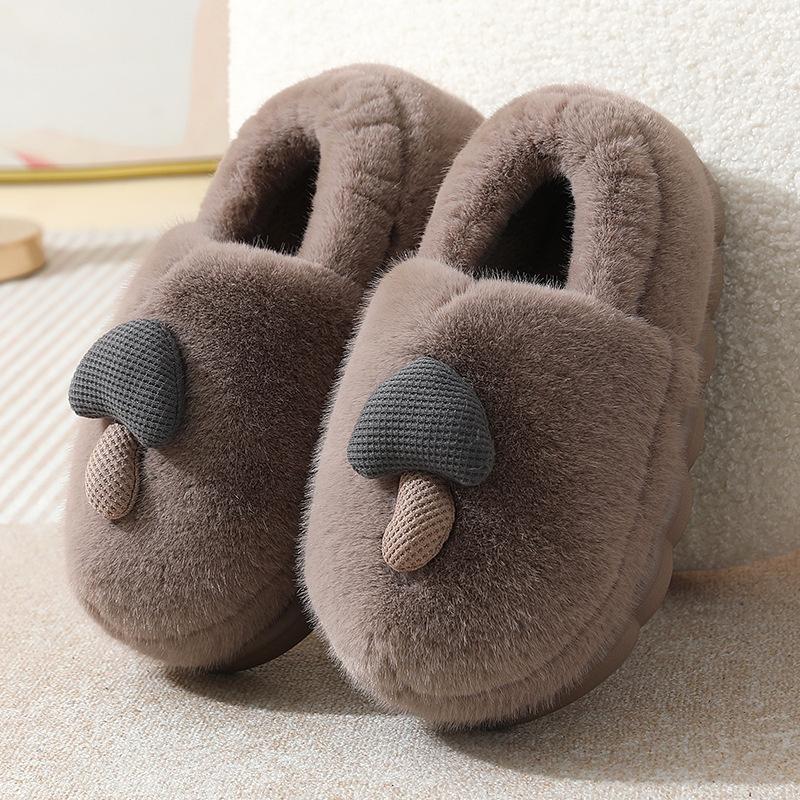 Mushroom Cotton Slippers Autumn and Winter Couple Indoor Home Plush Warm Thick Sole Non-slip All-inclusive Heel Cotton Shoes