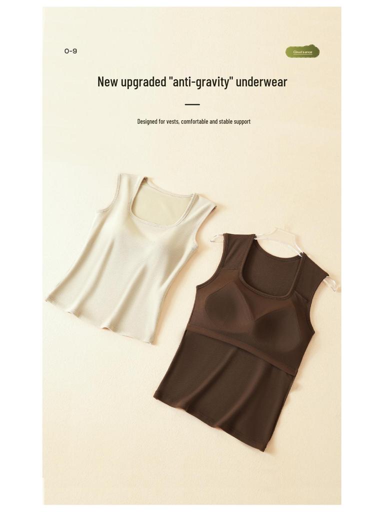 Women's Warm Wide-Strap Vest with Integrated Bra Pads - Wear Alone or As Layered Camisole