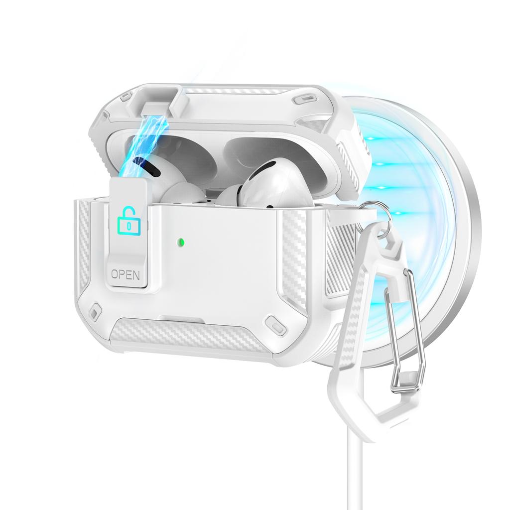 For AirPods Pro 2 Case Compatible with MagSafe TPU PC Earbuds Cover with Carabiner/Stand