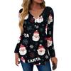 Women's Fashion Casual Christmas Tree Print V-Neck Decorative Button Long Sleeve T-Shirt Top