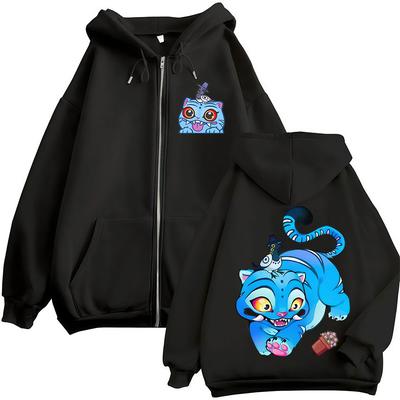 Sudadera con capucha con cremallera Derpy Tiger KPop Demon Hunters para hombre y mujer, divertida, estilo lindo, chaqueta, sudadera, moda Y2K, Harajuku, sudadera con capucha con cremallera