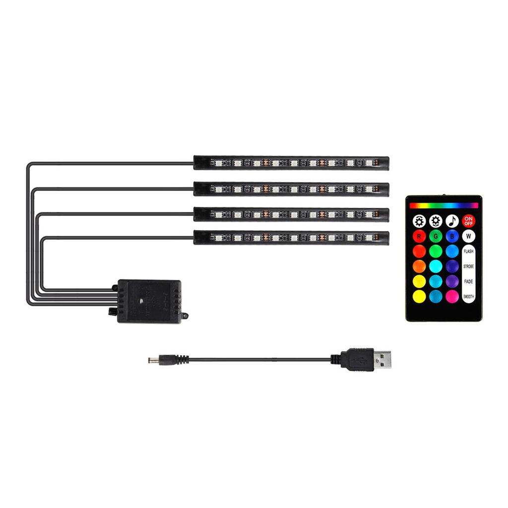 Universal LED Interior Car Light Strip Remote Control 36 Beads Decorative Car Floor Light Strip Cigarette