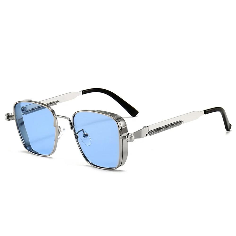 Men's Vintage Steampunk Driving Sun Glasses Square Metal Frame Sun Glasses with Spring Hinges Women Trendy Shades Driver Glasses