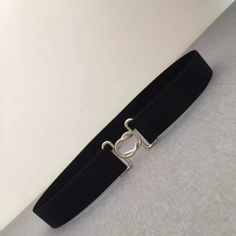 Elastic Black Chic Waist Belt For Women With Gold Round Buckle For Dresses Stylish