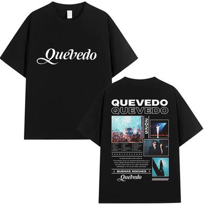 2026 SpringSummer Rap Artist Quevedo Buenas Noches Tour Pattern Mens HipHop Gothic TShirt