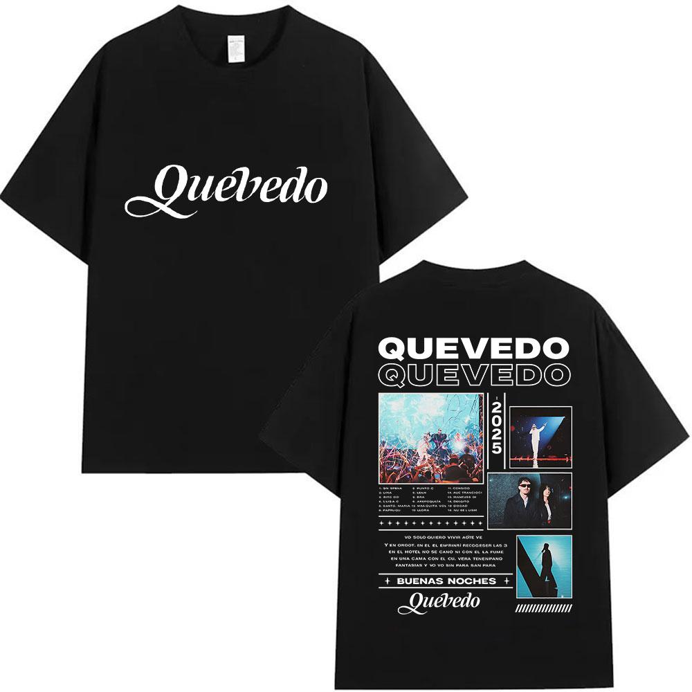 2026 SpringSummer Rap Artist Quevedo Buenas Noches Tour Pattern Mens HipHop Gothic TShirt 2XL
