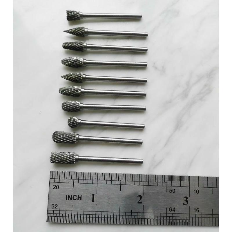 10pcs 1/8" Shank Tungsten Carbide Milling Cutter Rotary Tool Burr Diamond Cut Rotary Drill Bit for Metalworking Polishing Tools