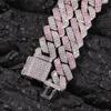 13mm Pink CZ Cuban Link Chain Bracelet for Women Hip Hop Rapper Iced Out Bling Necklace RTS Jewelry Gift