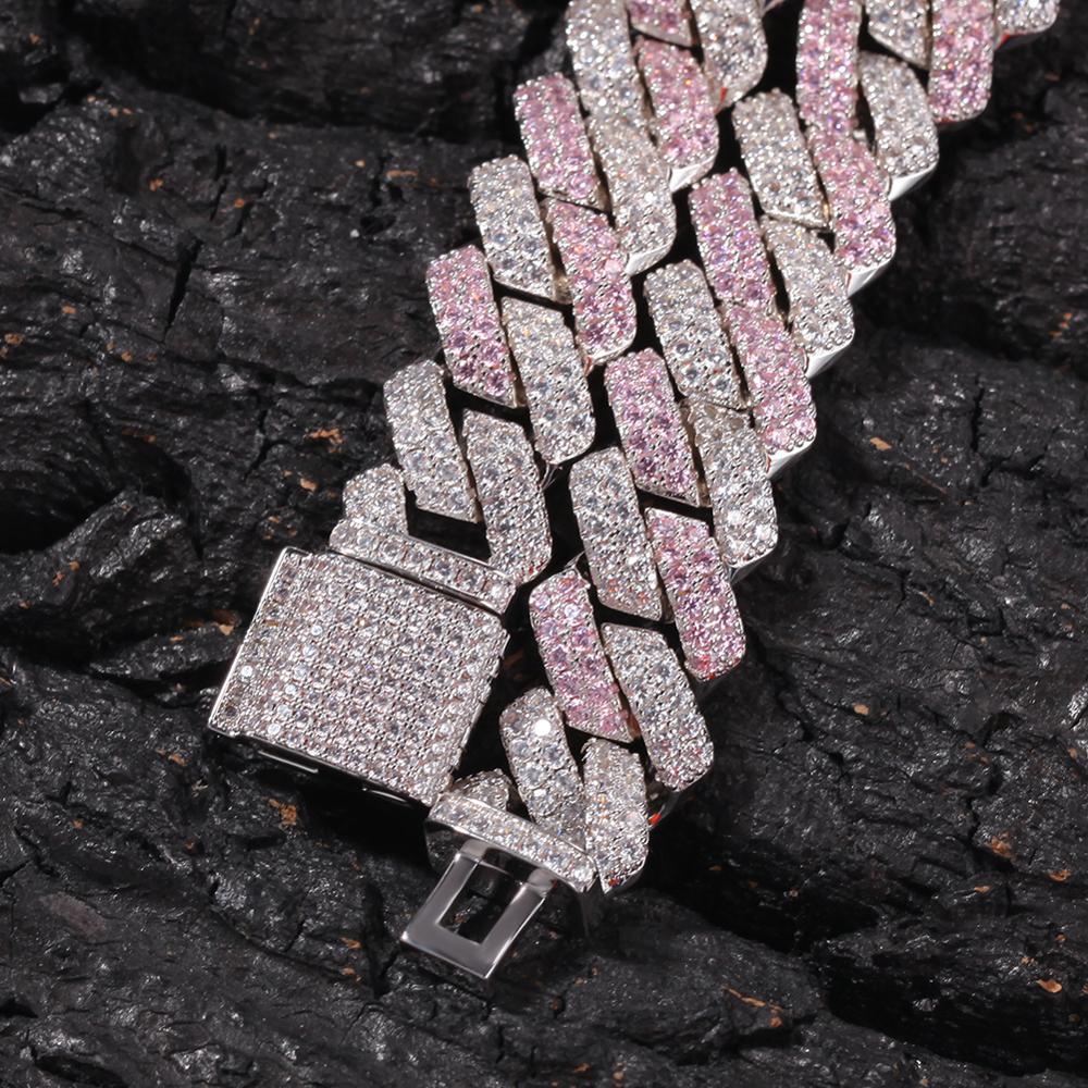 13mm Pink CZ Cuban Link Chain Bracelet for Women Hip Hop Rapper Iced Out Bling Necklace RTS Jewelry Gift