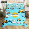 Kids Equipment Trucks Duvet Cover King Boys Cartoon Car Bedding Set Construction Highway Comforter Cover Set