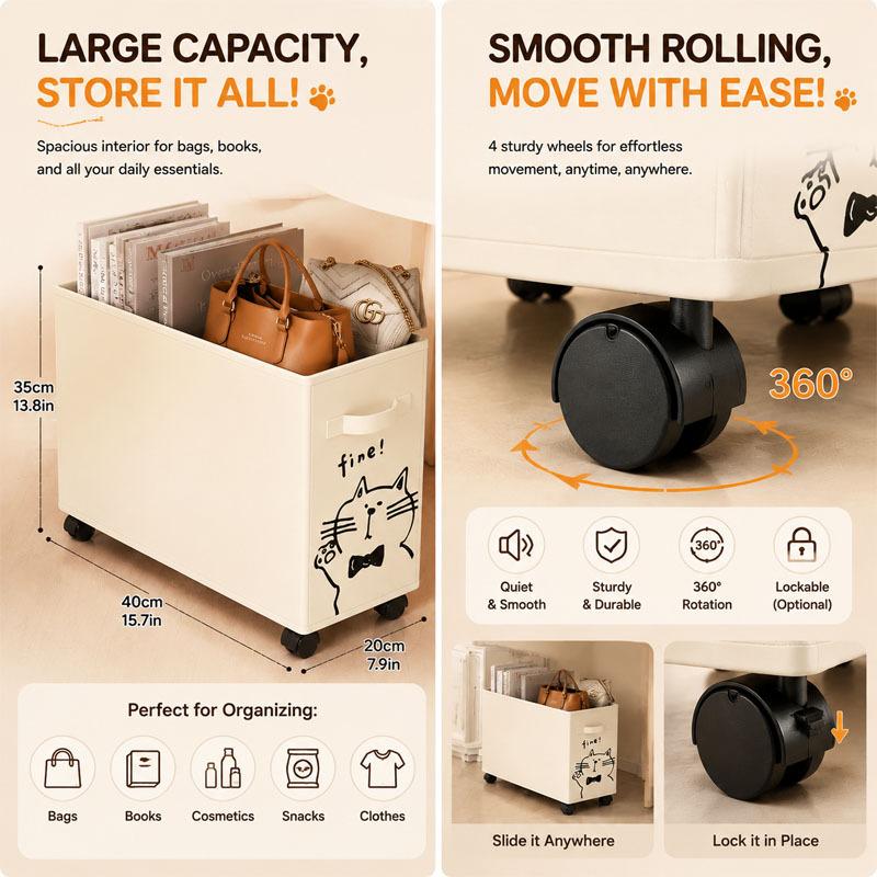Slim Laundry Basket with Wheels Rolling Oxford Fabric Clothes Hamper Collapsible Storage Bin Toy Organizer for Narrow Space