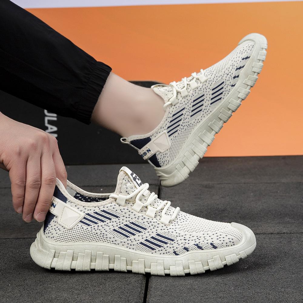 Men's spring new casual shoes Sports trendy mesh shoes Breathable non-slip versatile outdoor lazy shoes Men's flying woven shoes