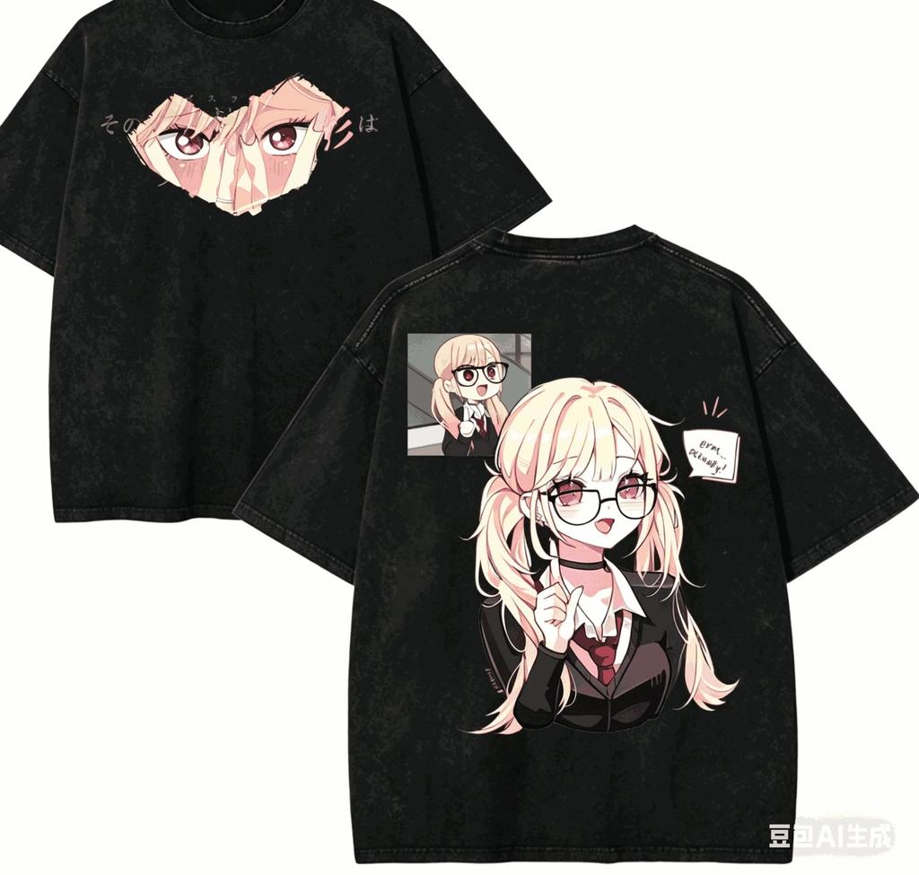 Stylish Black Anime Girl Double-Sided Print Casual Cotton Short-Sleeve Comfort Fahion T-Shirt
