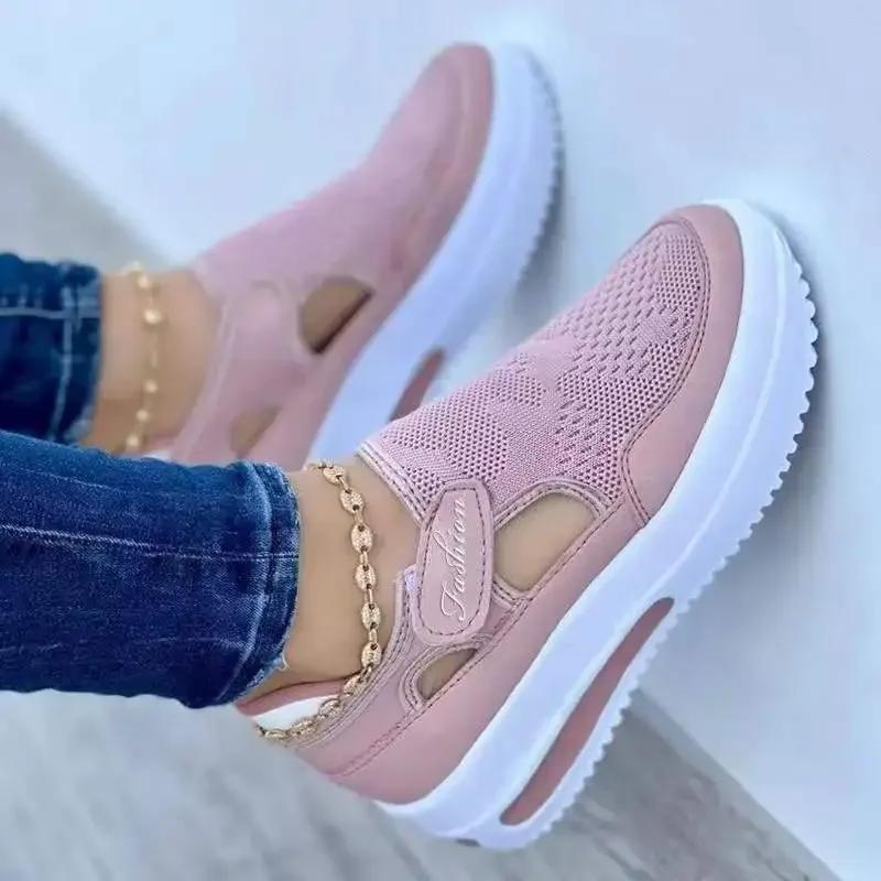 Fashion Large  Summer  Breathable Women's Casual Shoes with Thick Sole  Sloping Heel Hollowed Out Low Cut Women's Shoes  Sneakers