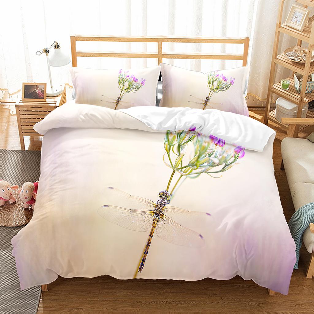 Libellen Bettbezug Set Kunstmalerei Tiermuster King Queen Größe Polyester Bettdeckenbezug Für Kinder Jungen Mädchen Bettwäscheset