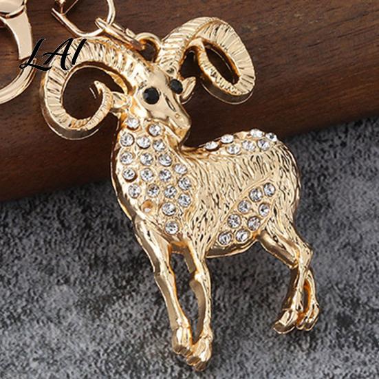 Golden Plated Key Ring Sparkling Rhinestone Goat Keychain for Men Zinc Alloy Accessory Women Decorative Keychain Car Keys Handbags Backpacks Purses