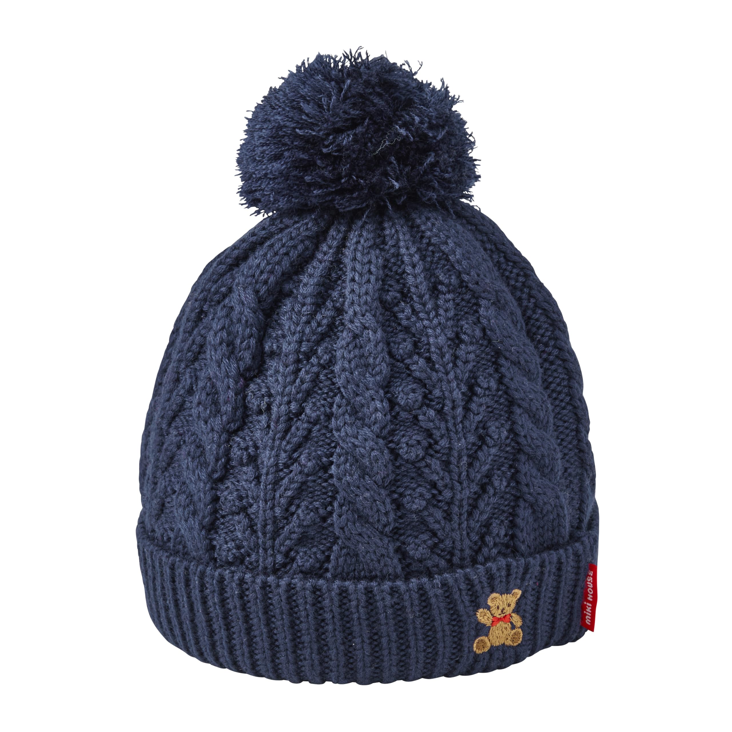 

[Miki House] Вязаное худи, Вязаная шапка, Медведь, Однотонный, Сделано в Японии, Вязка косичками, Шапка, Капюшон, Мальчики, Девочки, Младенец, Дети, Детская одежда, Детский