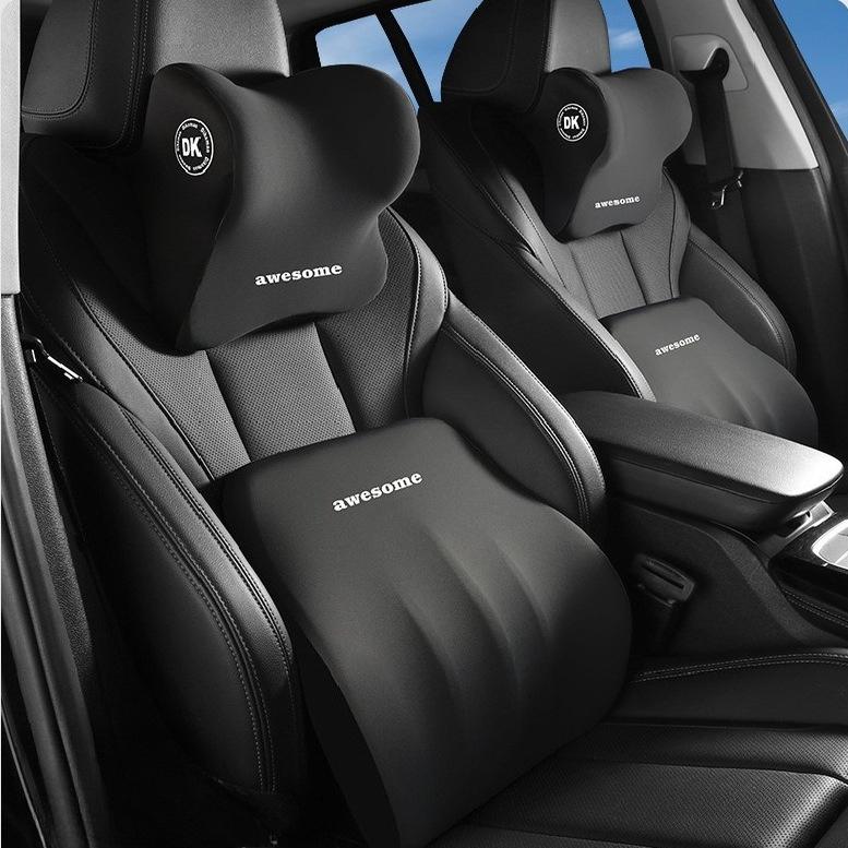 Set di 1/2 Pezzi Cuscino per Poggiatesta e Supporto Lombare per Auto in Schiuma Memory per Sedia da Ufficio Sollievo dalla Fatica Cuscino da Viaggio