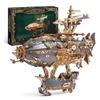 FUNPOLA 3D Wooden Puzzle Fantasy Airship Steampunk DIY Craft Kit, Building Kit, Educational Toy with LED Lights, Complex Model Building Set for Adults