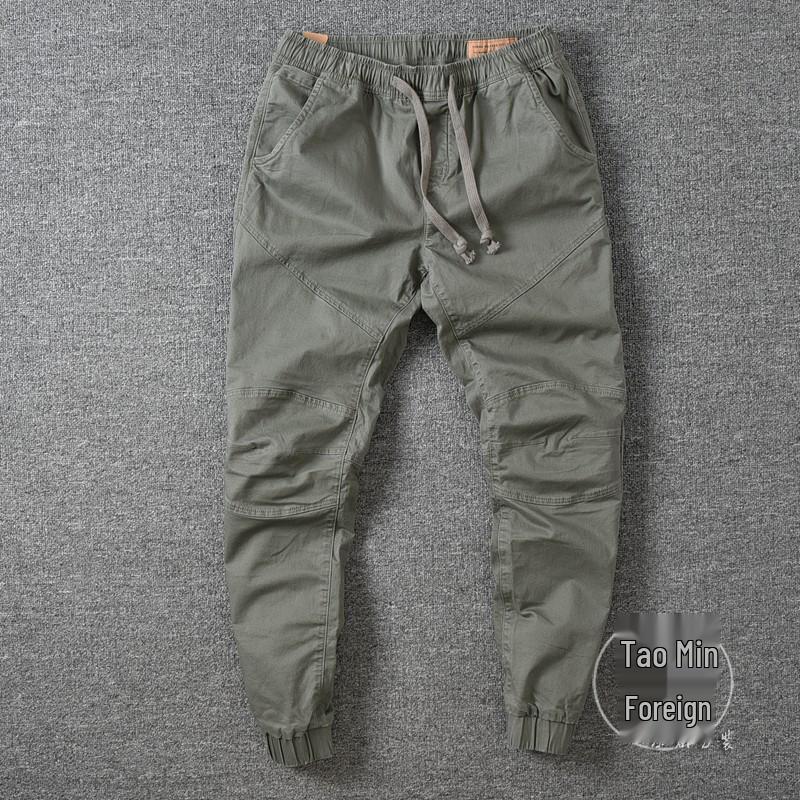 

Men s Black Retro Japanese Casual Drawstring Nine-Point Overalls XXL армія зелений колір