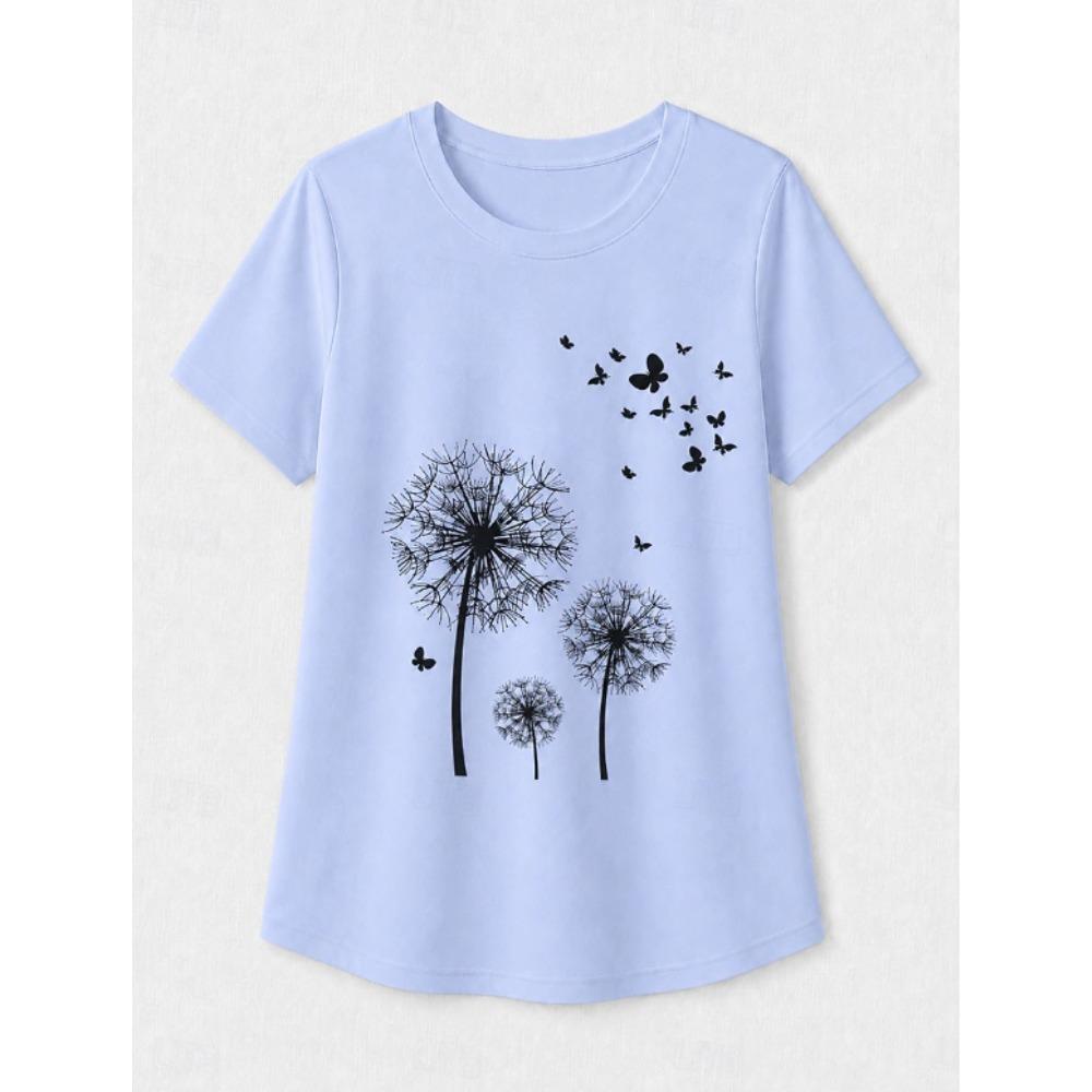 Fashion Women Retro Creative Dandelion Silhouette Print T Shirt Funny Casual O-neck Short Sleeves T-shirt Summer Female Tee Shirt