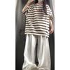 Women's American Retro Striped Oversized T-Shirt - Summer College Style, Casual Plus Size, Loose Short Sleeve Top