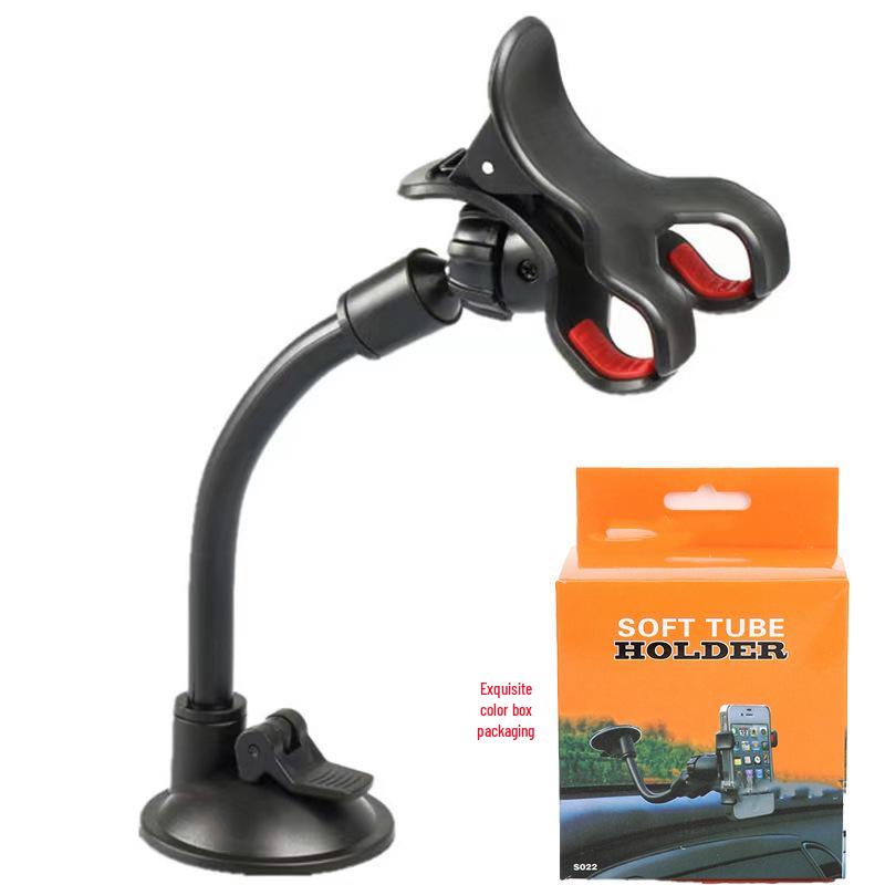 Universal Car Windshield Phone Holder with Flexible Hose and Dual Clips for Horizontal Navigation