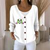 Women's Fashion Casual Knit Sweater Button-Up Christmas Print Cardigan Jacket