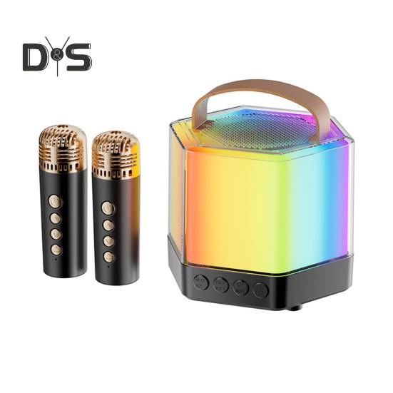 

Беспроводной караоке-аппарат с микрофонами, светодиодной подсветкой, перезаряжаемый Bluetooth-совместимый мини-комплект колонок для караоке чёрный