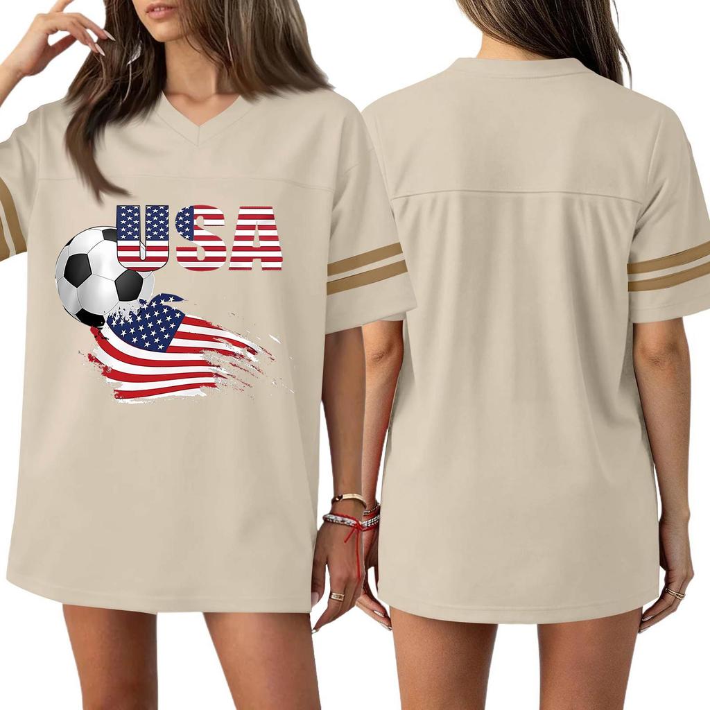 Women's Casual & Stylish V-Neck Sports — Print Short-Sleeve Athletic T-Shirt Top