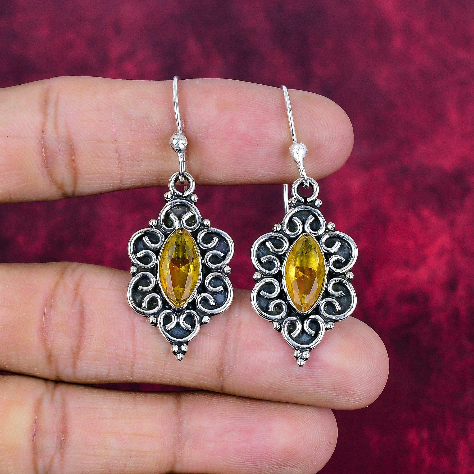 

Серьги с цитрином, ювелирные изделия из стерлингового серебра 925 пробы с драгоценными камнями, серьги ручной работы, на День Благодарения 1.96 Inches