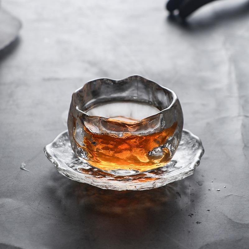 1pc Japanese Style Glass Cup Tasting Transparent/Frozen Tea Cups White Wine Cup Kongfu Master Teacup Tea Cup And Tea Mat