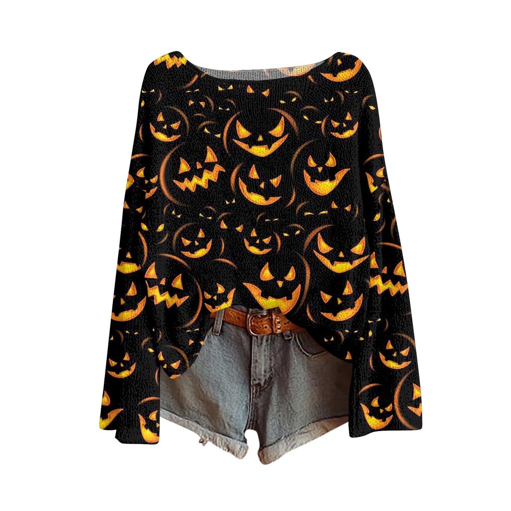 Womens  Fall Sweaters Long Sleeve Print Tops Pullover Sweaters Loose Dressy Casual Basic Clothes