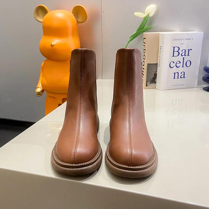 Autumn Natural Leather Women Boots Platform Boots for Women Classic Motorcycle Boots Top Quality Snow Boots and Bikerboots Women