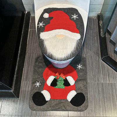 Santa Toilet Seat Cover 2-Piece Christmas Bathroom Set Santa Claus Toilet Seat Cover And Mat Set for New Year Indoor Bathroom Decor