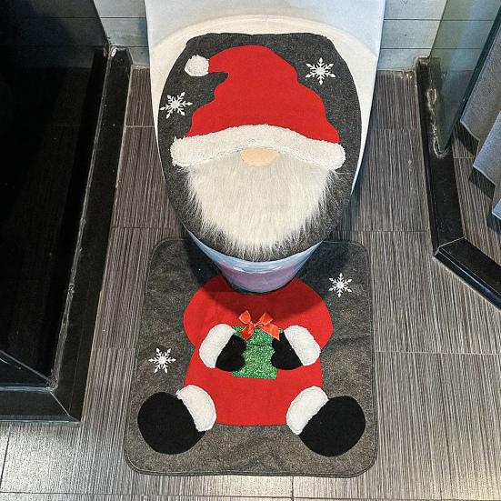 Santa Toilet Seat Cover 2-Piece Christmas Bathroom Set Santa Claus Toilet Seat Cover