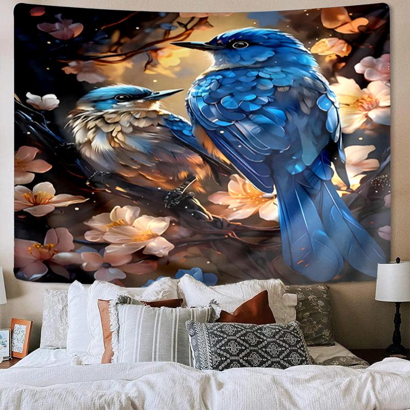 Blue Birds In Blossoms Tapestry Room Decoration Wall Hanging for Living Room Bedroom, Dormitory, Birthday and Christmas Gifts