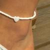 Women's White Beaded Anklet with Heart-Shaped Charm for Casual Summer Beach Wear
