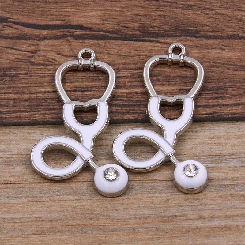 6 Style Medical Charm Jewelry: Drip Oil Stethoscope, Syringe, Heart Pendants in 2 Base Colors