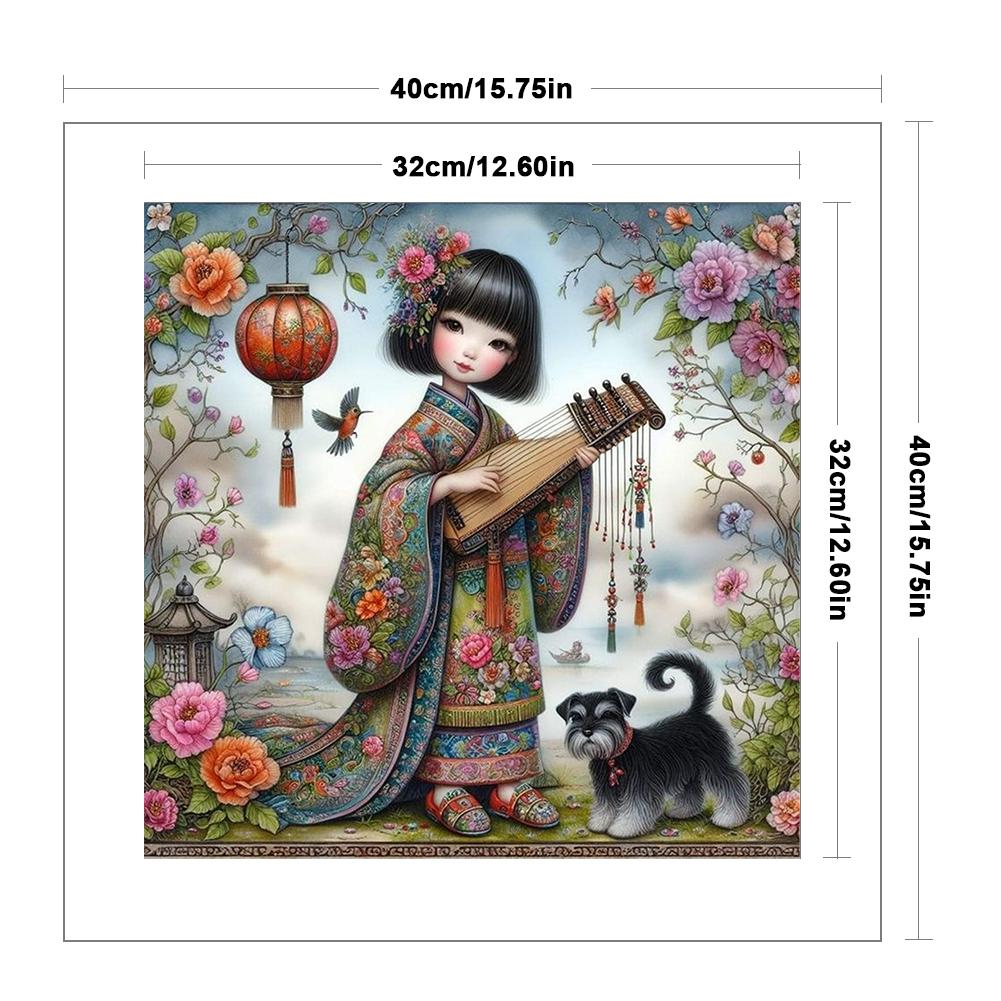 Girl Printed Cross Stitch Kit 40x40cm DIY 11CT Embroidery Craft Set Home Decor