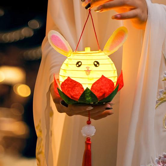 

DIY Rabbit Festival Lanterns Kit LED Handmade Lamp Material Package Mid-Autumn Festival Hanging Lamps Parent-Child Crafts Making Tools рожевий
