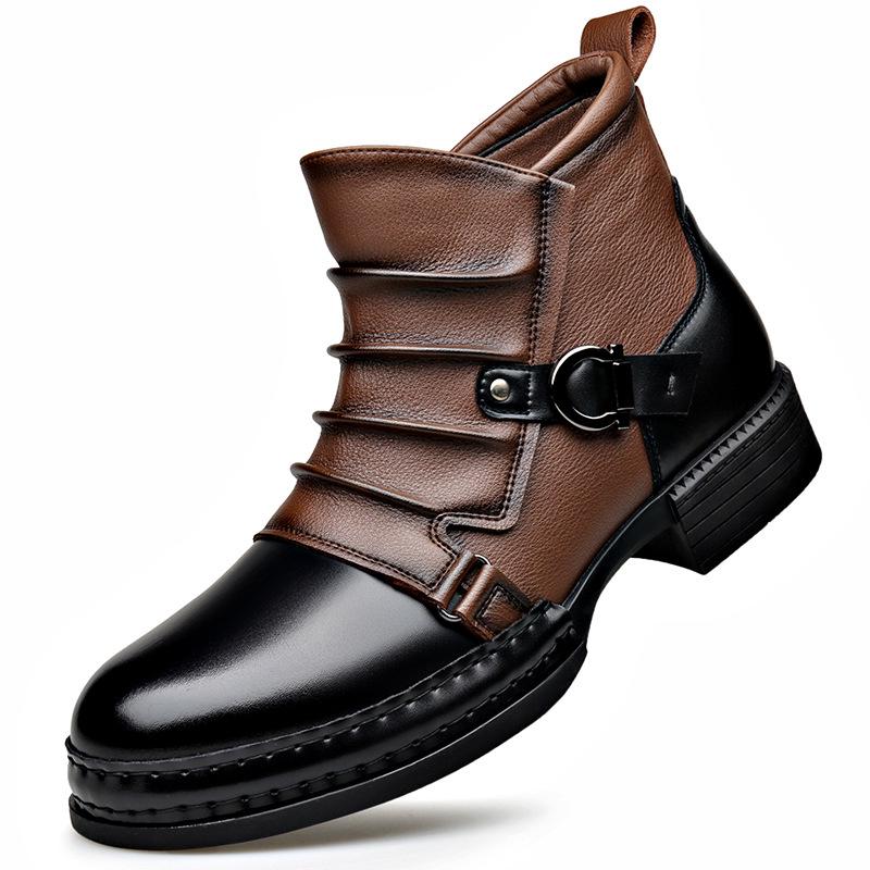 Men's Retro Chelsea Patchwork Martin Boots – Trendy, Versatile, Warm, & Casual Side-Zip Knight Boots