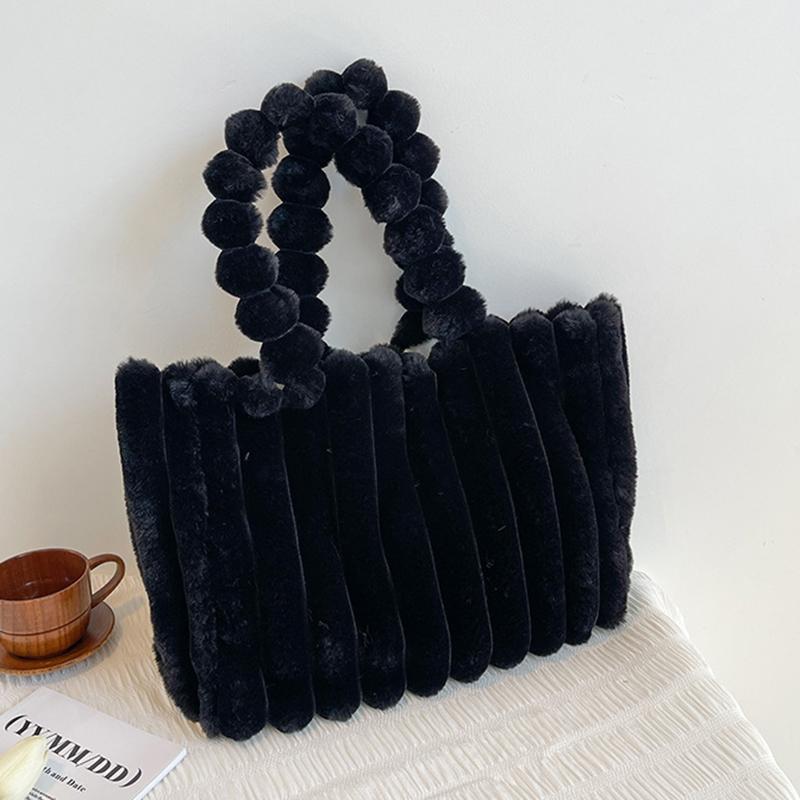 

Yogodlns Модная дизайнерская сумка-тоут из искусственного меха для женщин, сумки на осень-зиму, плюшевые сумки через плечо на плечо 38x13x27cm чёрный