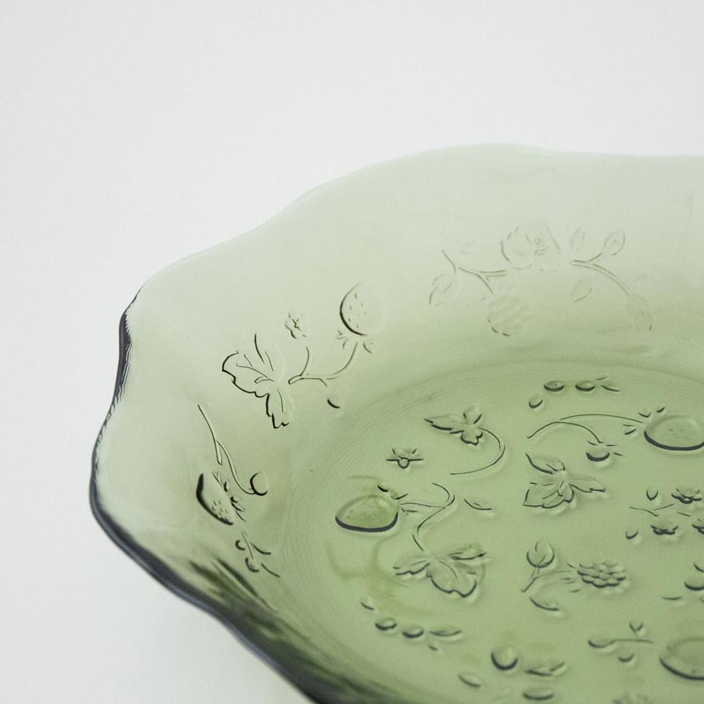 NARUMI Glass Plate Bowl Deep Dish Lucy Garden 23cm Olive Green Dishwasher Safe Simple Handmade UG1000-20OG