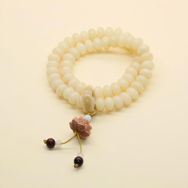 Natural White & Creamy Yellow Jade Bodhi Root Double-Strand Bracelet - New Chinese Design for Women